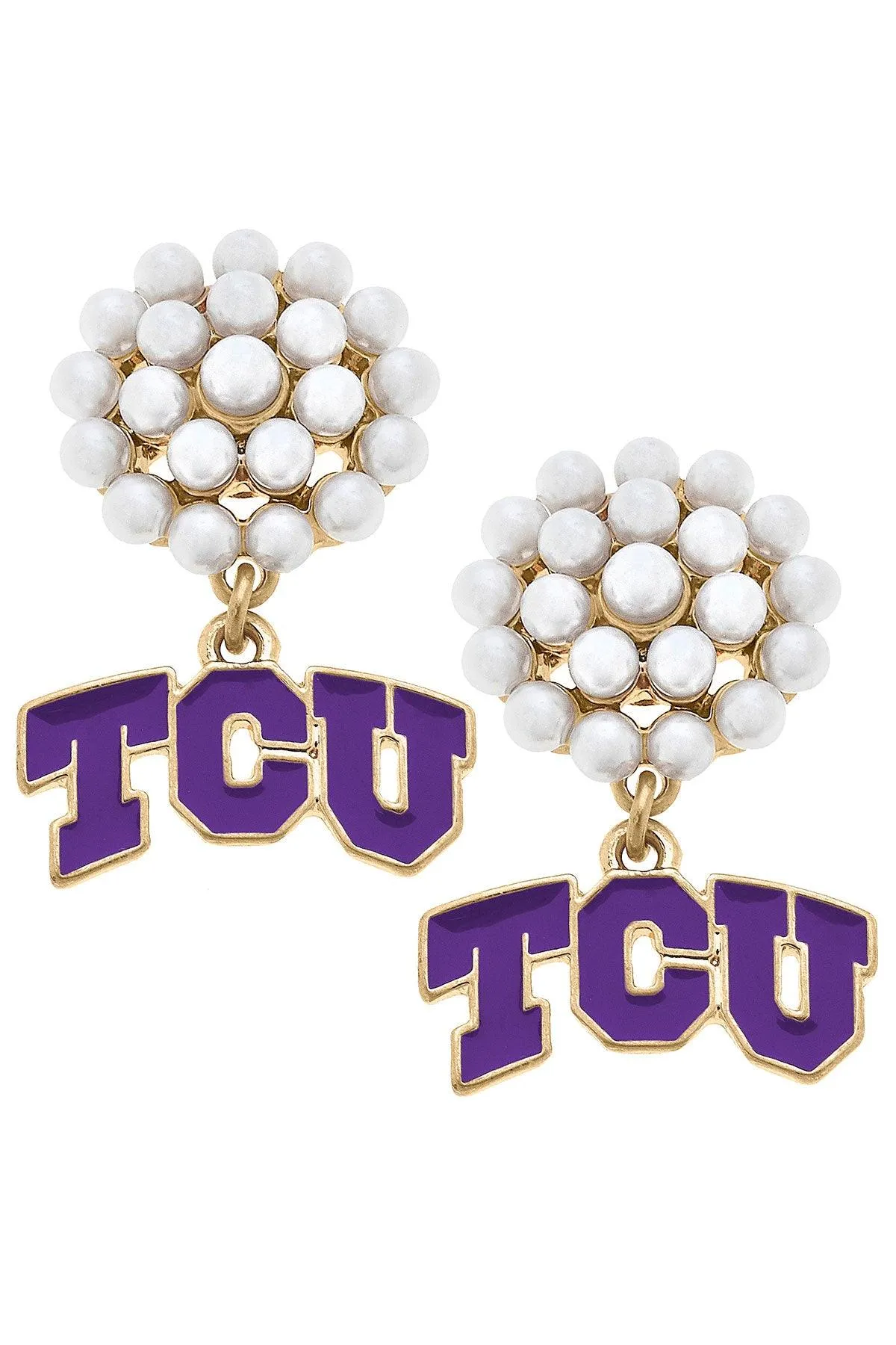 TCU Horned Frogs Pearl Cluster Enamel Drop Earrings - FINAL SALE sold by Canvas Style
