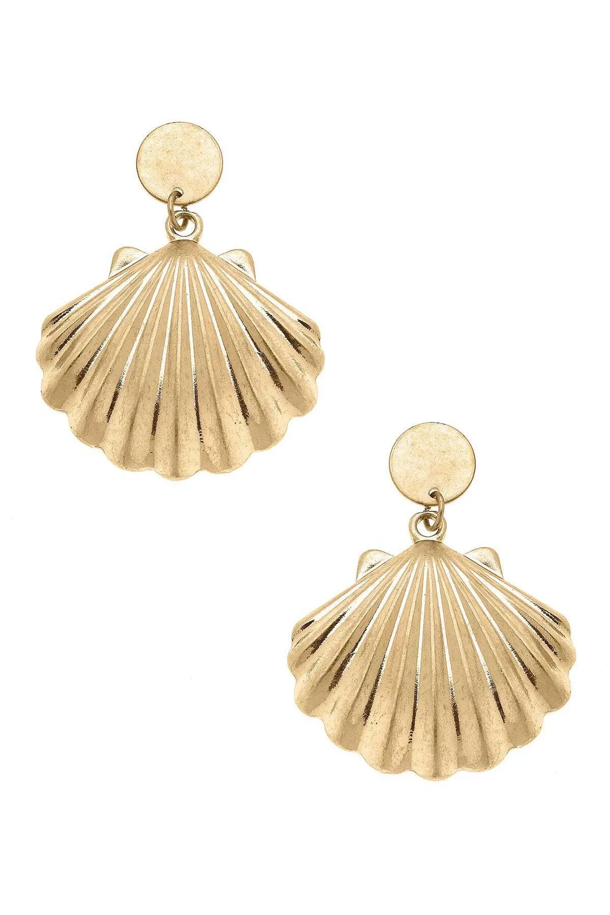Scallop Shell Statement Earrings in Worn Gold sold by Canvas Style