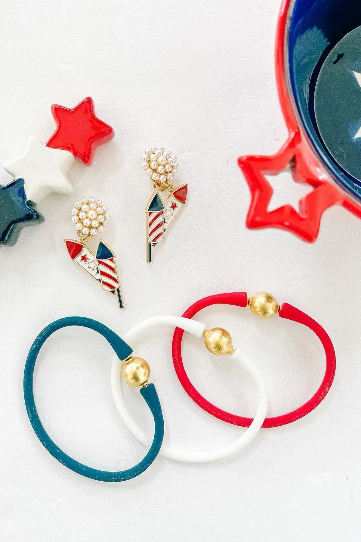 Bali 24K Gold Silicone Bracelet Stack of 3 in Red, White & Navy sold by Canvas Style product image thumbnail 2