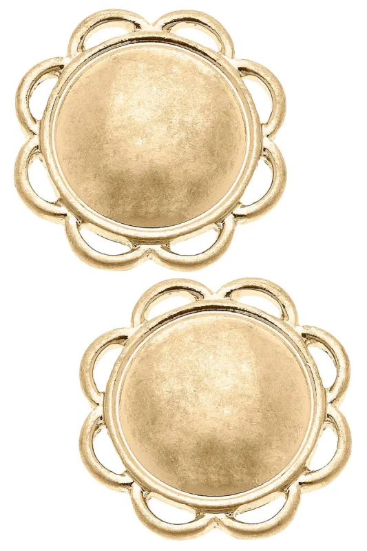 Gigi Flower Stud Earrings in Worn Gold sold by Canvas Style