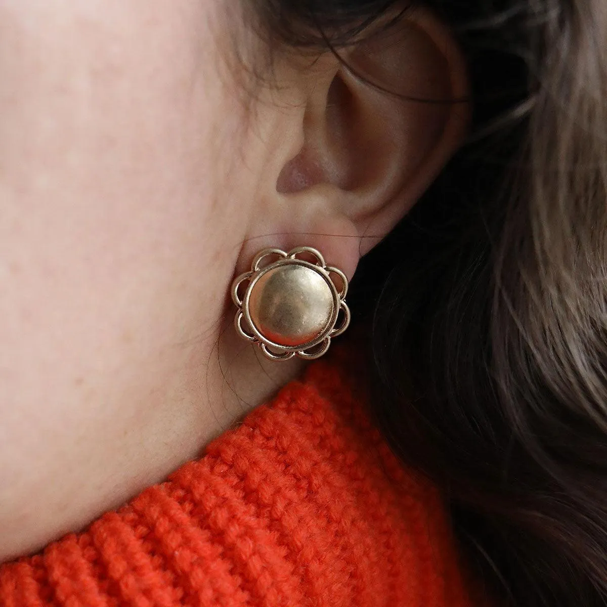 Gigi Flower Stud Earrings in Worn Gold sold by Canvas Style product image thumbnail 2