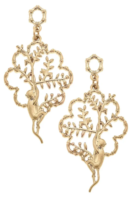 Aurelia Monkey Drop Earrings in Worn Gold sold by Canvas Style
