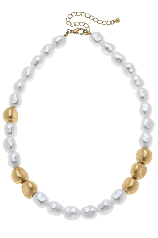 Amber Baroque Pearl & Ball Bead Necklace in Ivory sold by Canvas Style