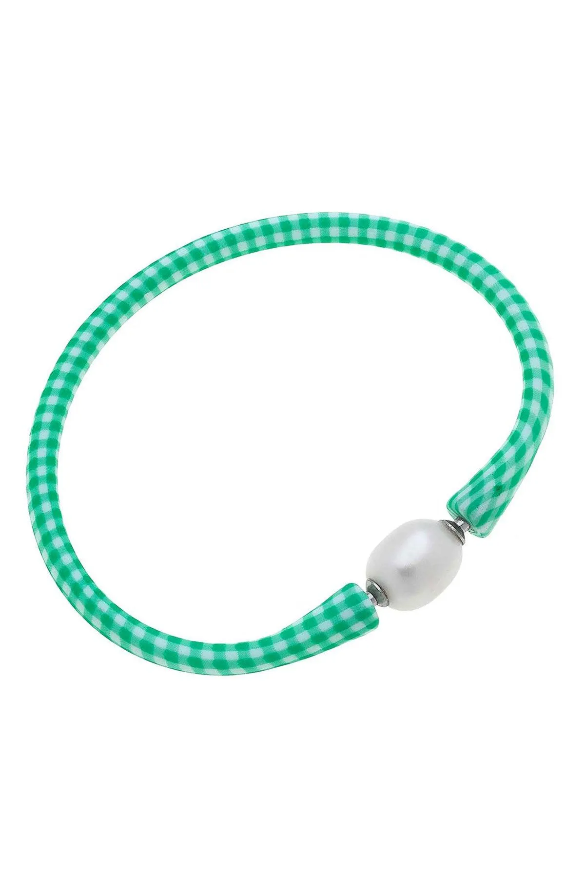 Bali Freshwater Pearl Silicone Bracelet in Green Gingham - FINAL SALE sold by Canvas Style