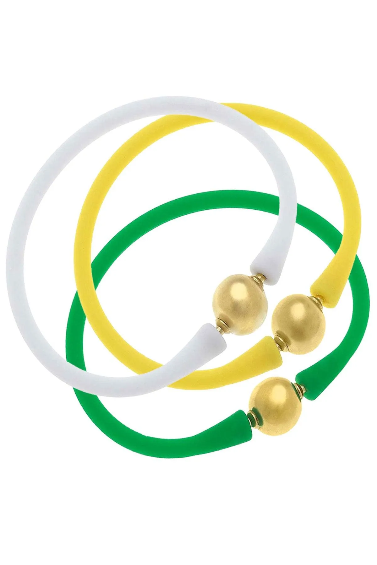 Bali 24K Gold Bracelet Augusta Stack in Green, White & Yellow sold by Canvas Style