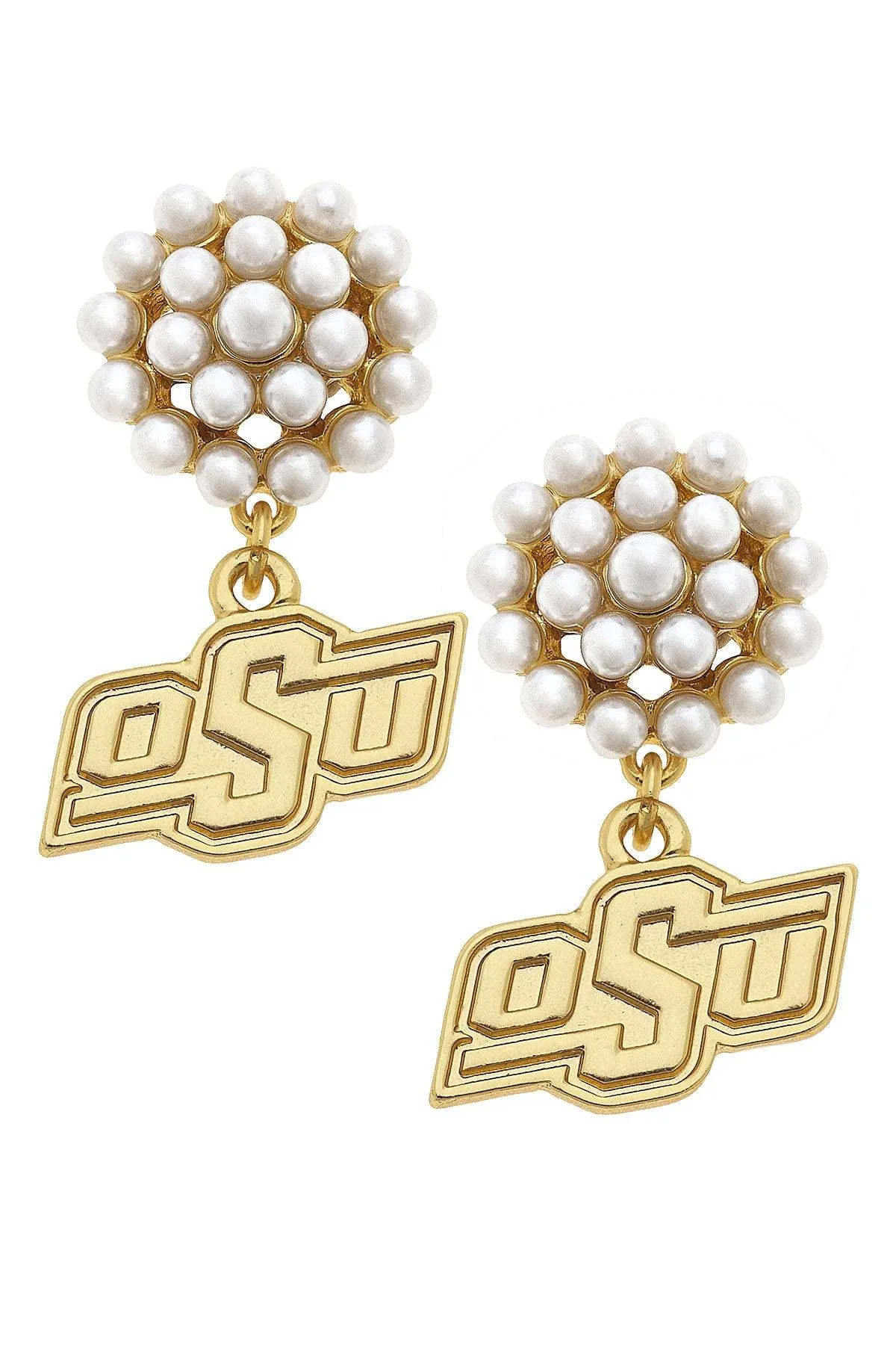 Oklahoma State Cowboys Pearl Cluster 24K Gold Plated Logo Earrings sold by Canvas Style