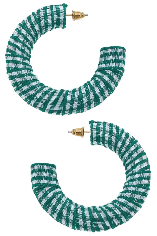 Reese Gingham Statement Hoop Earrings in Green sold by Canvas Style
