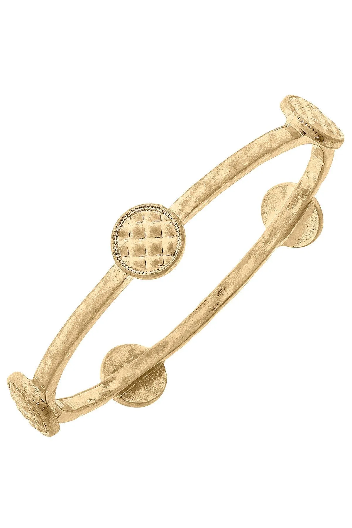 Claudia Quilted Metal Disc Bangle in Worn Gold sold by Canvas Style