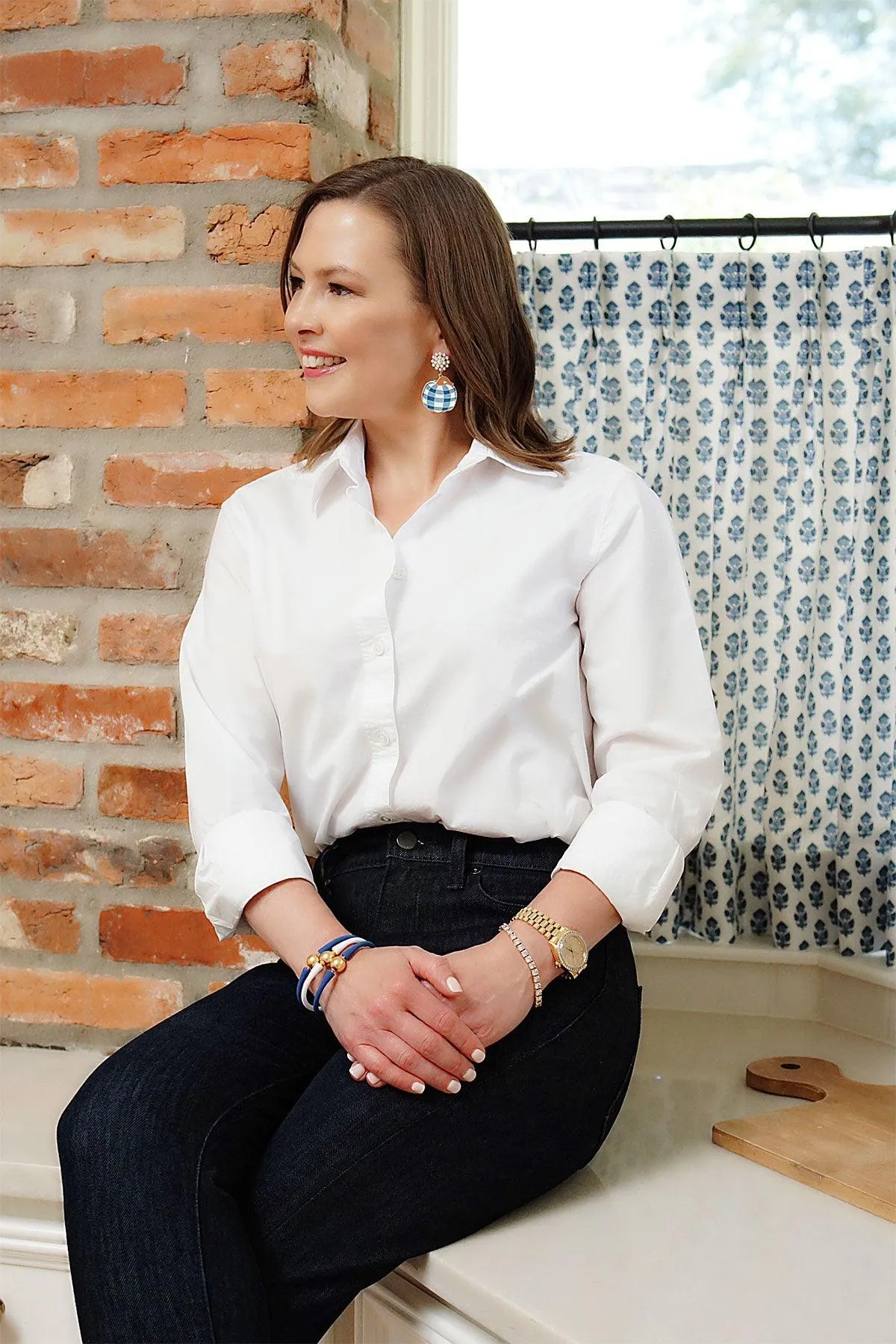 For Pete's Sake Pottery Gingham Pumpkin Earrings in Blue & White sold by Canvas Style product image thumbnail 2