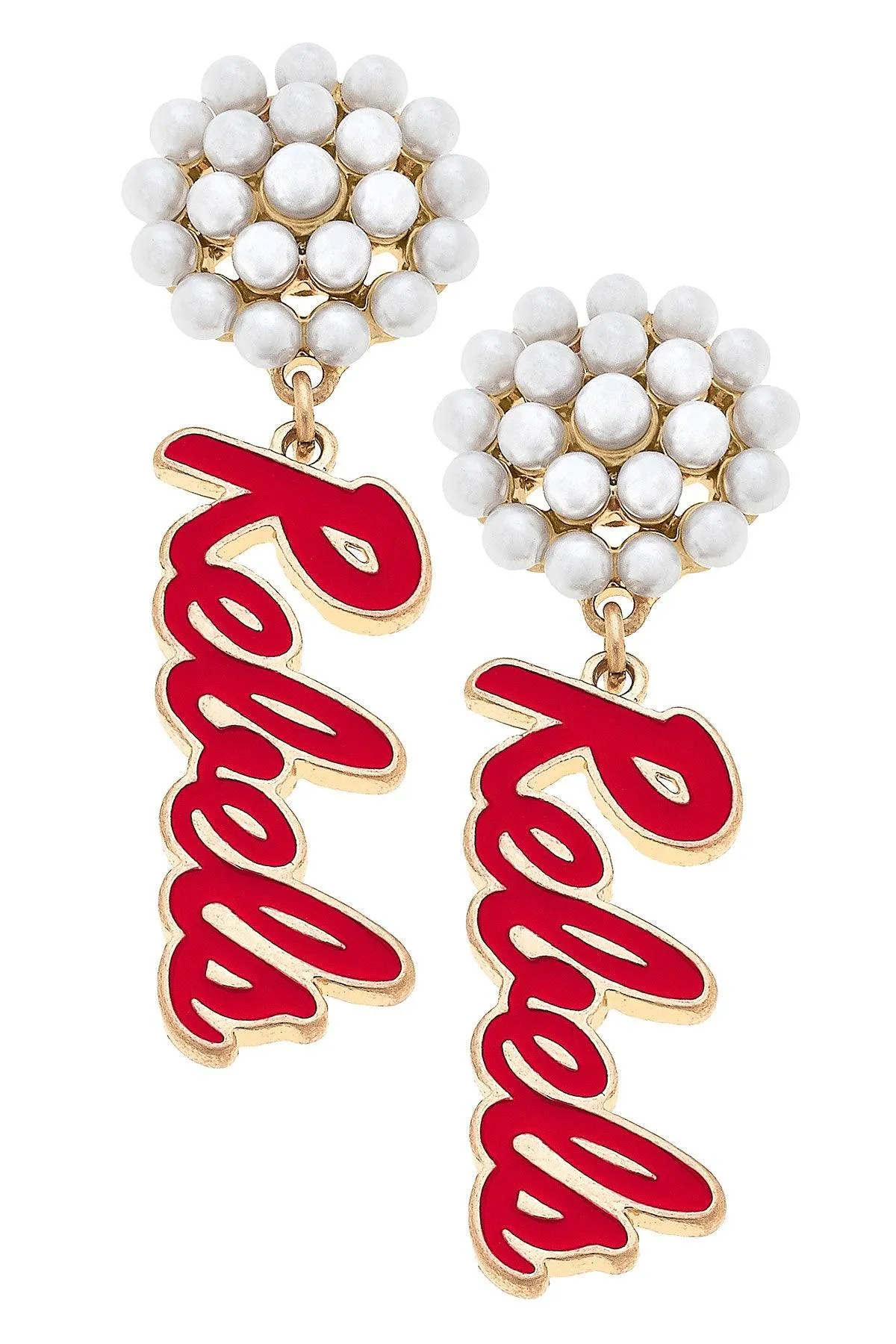 Ole Miss Rebels Pearl Cluster Enamel Drop Earrings - FINAL SALE sold by Canvas Style