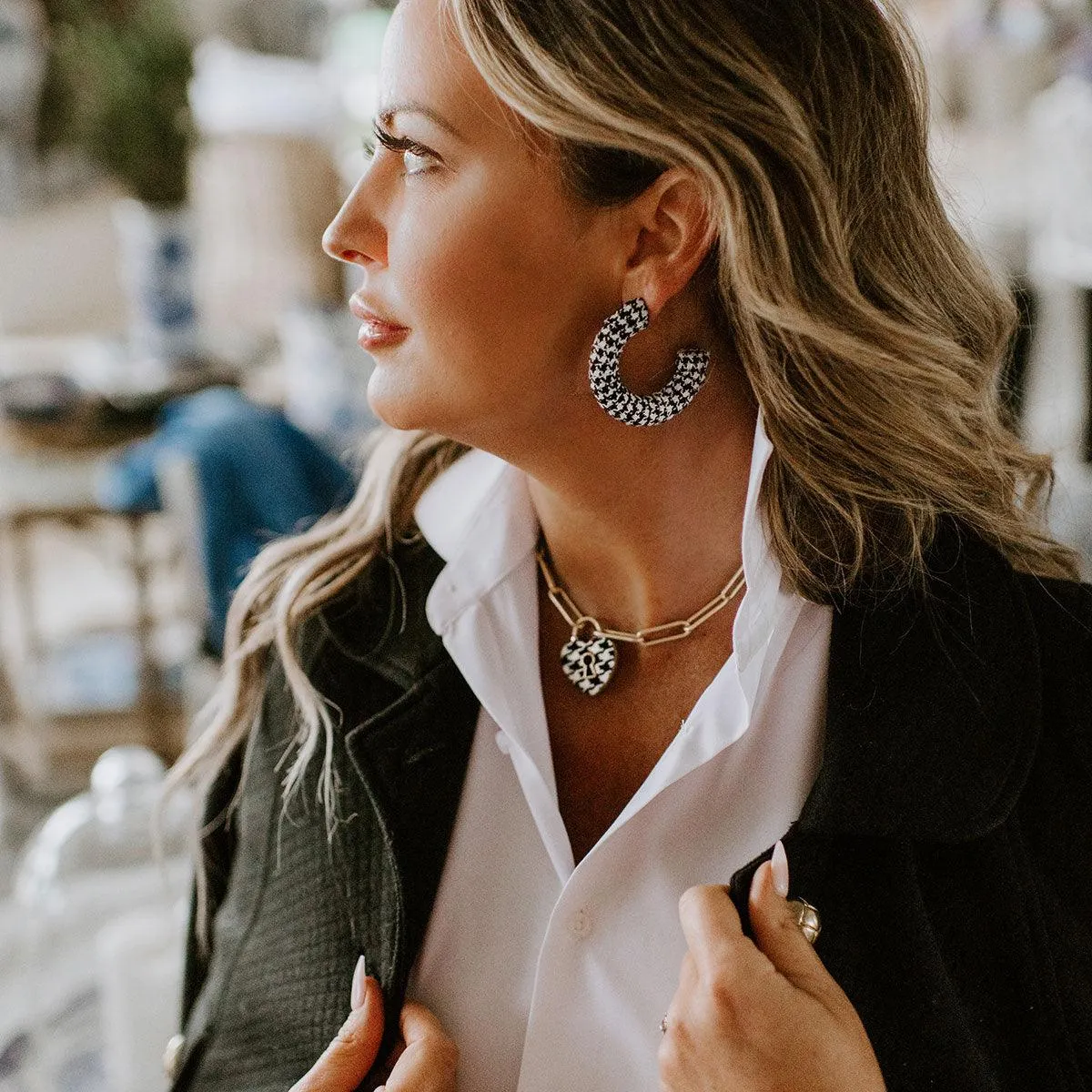 Reese Houndstooth Statement Hoop Earrings in Black & White - FINAL SALE sold by Canvas Style product image thumbnail 2