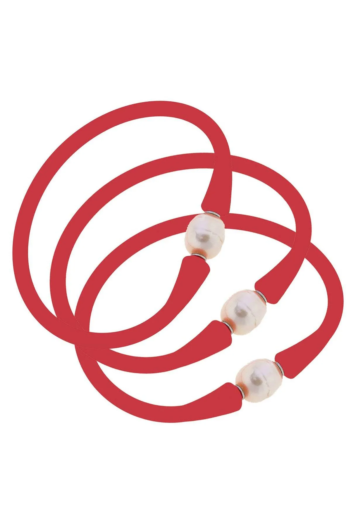 Bali Freshwater Pearl Silicone Bracelet Set of 3 in Red sold by Canvas Style