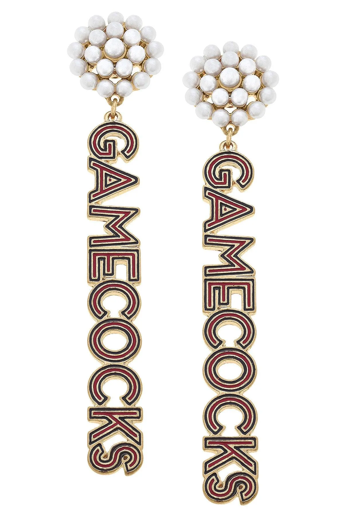 South Carolina Gamecocks Pearl Cluster Outline Enamel Drop Earrings sold by Canvas Style