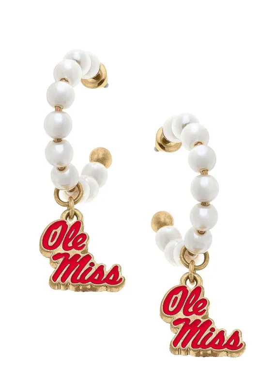 Ole Miss Rebels Pearl Hoop Enamel Drop Earrings sold by Canvas Style