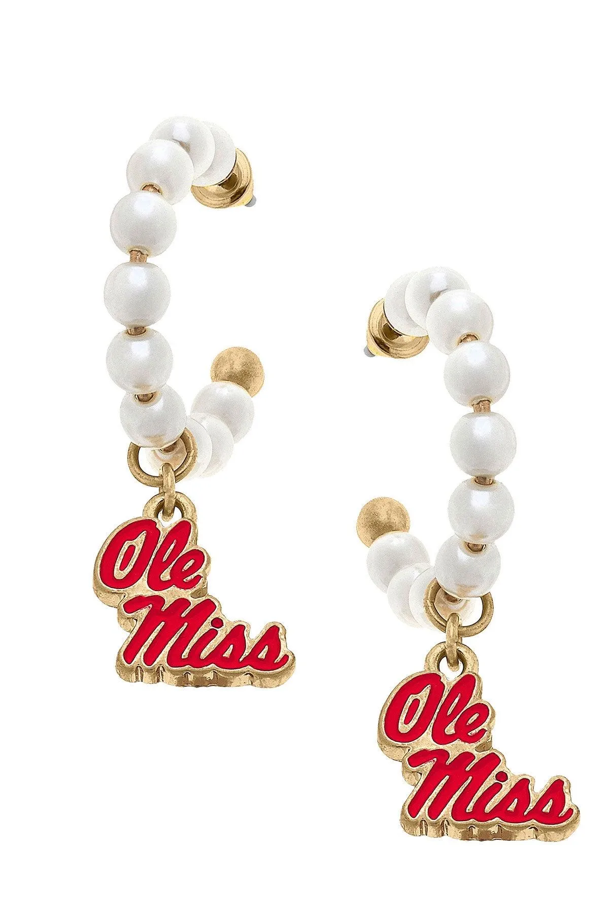 Ole Miss Rebels Pearl Hoop Enamel Drop Earrings sold by Canvas Style