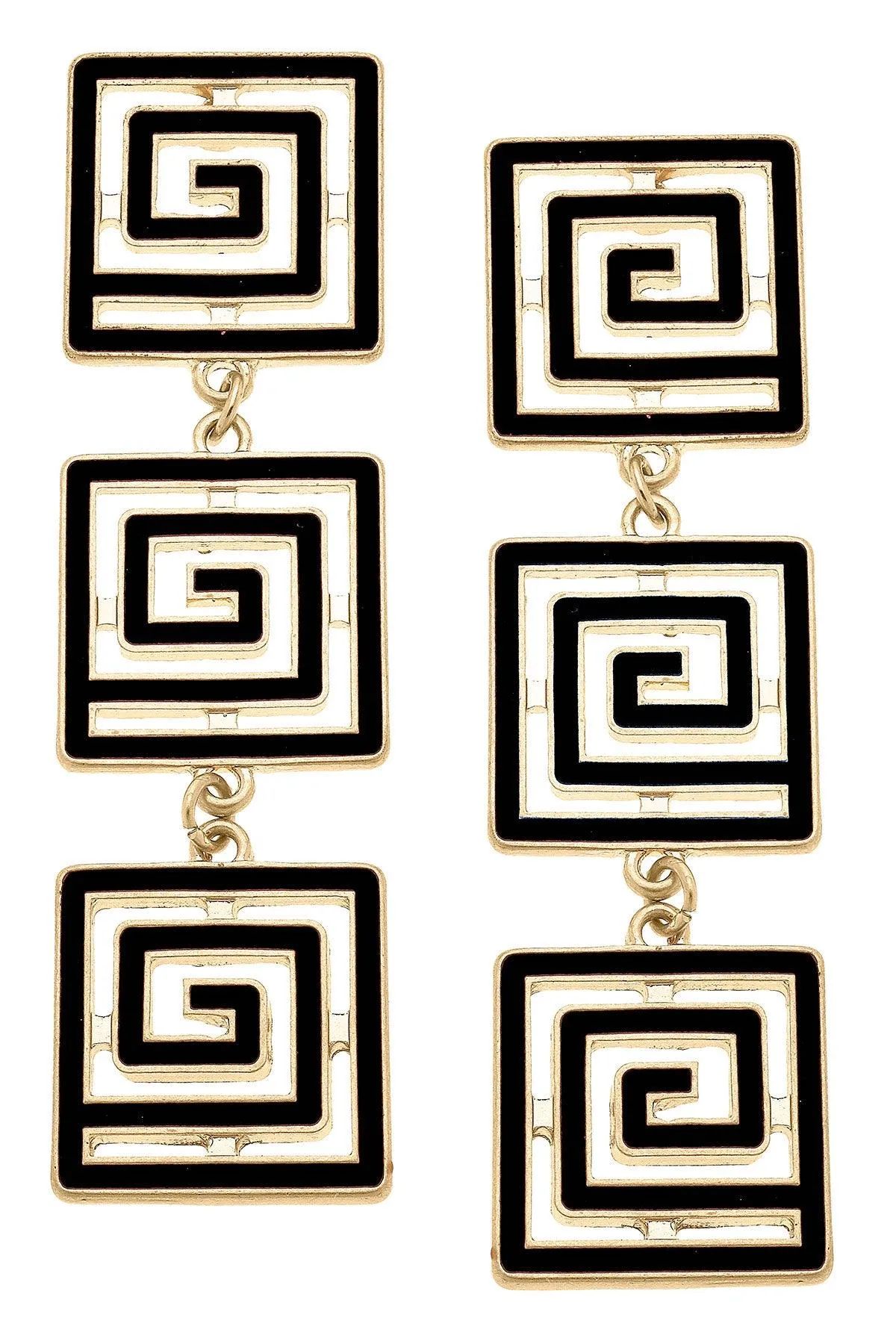 Gretchen Game Day Greek Keys Linked Enamel Earrings in Black sold by Canvas Style