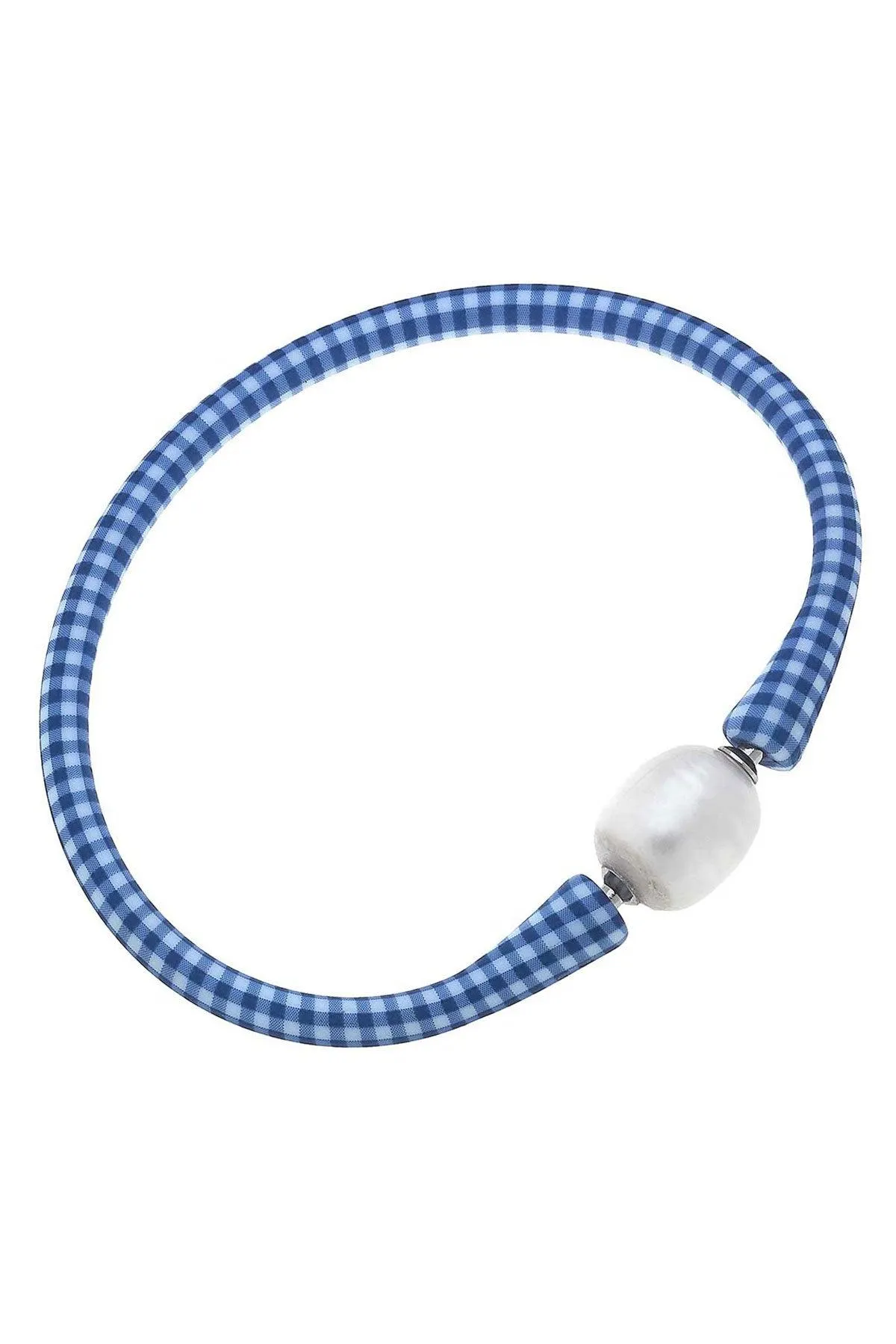Bali Freshwater Pearl Silicone Bracelet in Blue Gingham - FINAL SALE sold by Canvas Style