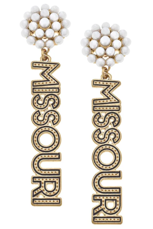 Missouri Tigers Pearl Cluster Dotted Enamel Drop Earrings sold by Canvas Style