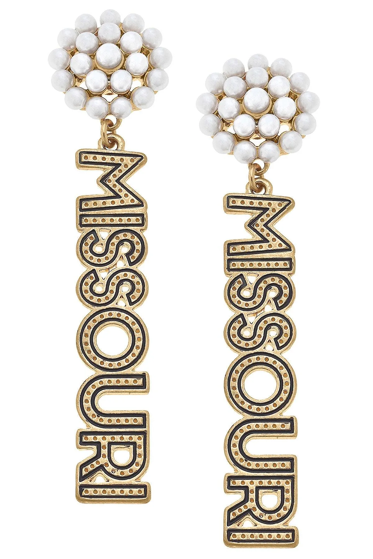 Missouri Tigers Pearl Cluster Dotted Enamel Drop Earrings sold by Canvas Style