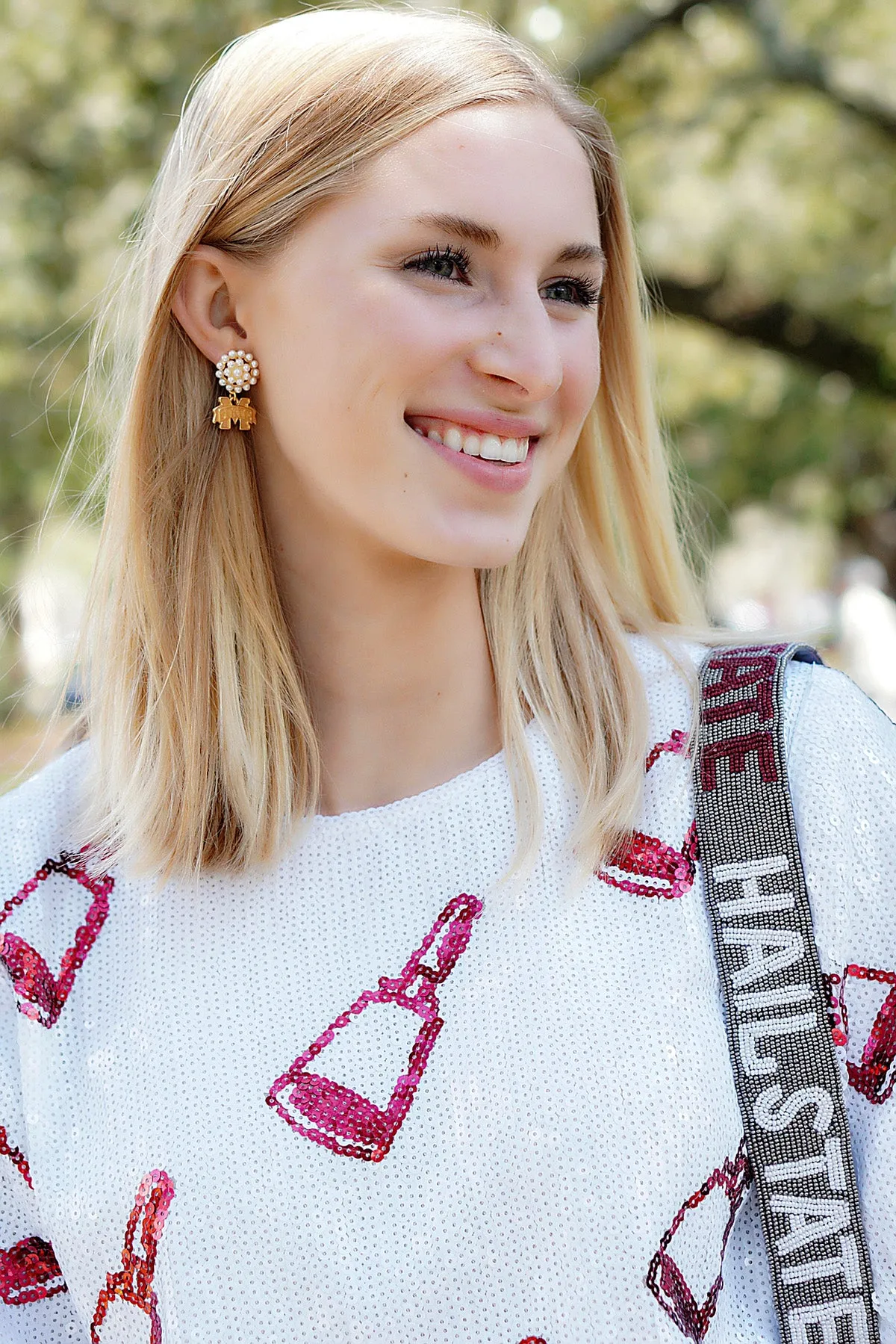 Mississippi State Bulldogs Pearl Cluster 24K Gold Plated Logo Earrings sold by Canvas Style product image thumbnail 2