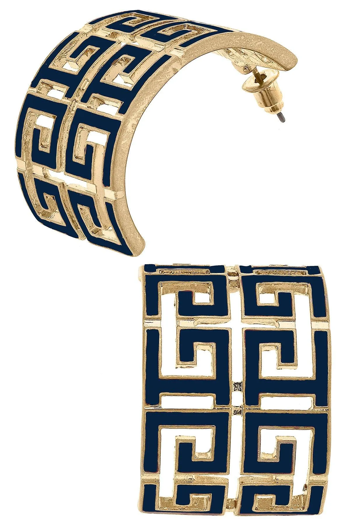 Brennan Game Day Greek Keys Enamel Hoop Earrings in Navy sold by Canvas Style