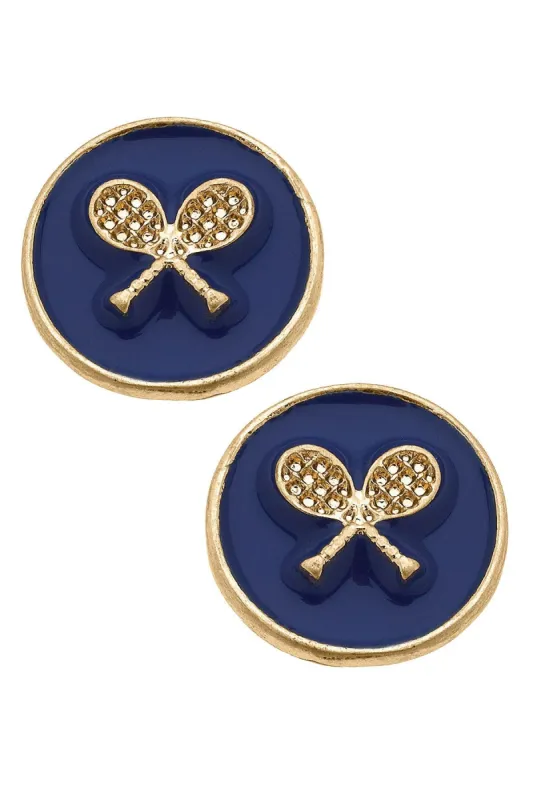 Chris Tennis Racket Enamel Circle Stud Earrings sold by Canvas Style
