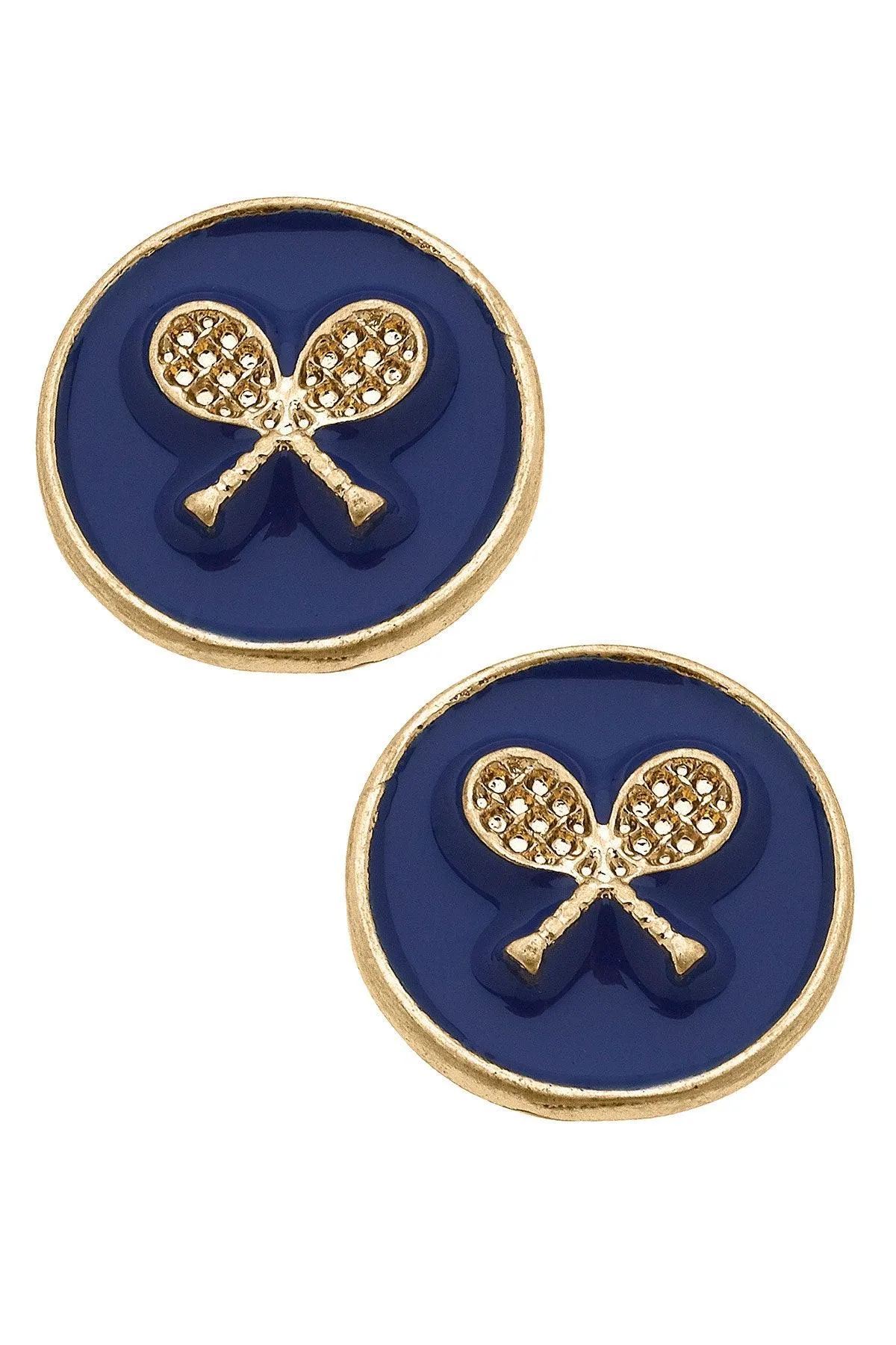 Chris Tennis Racket Enamel Circle Stud Earrings sold by Canvas Style