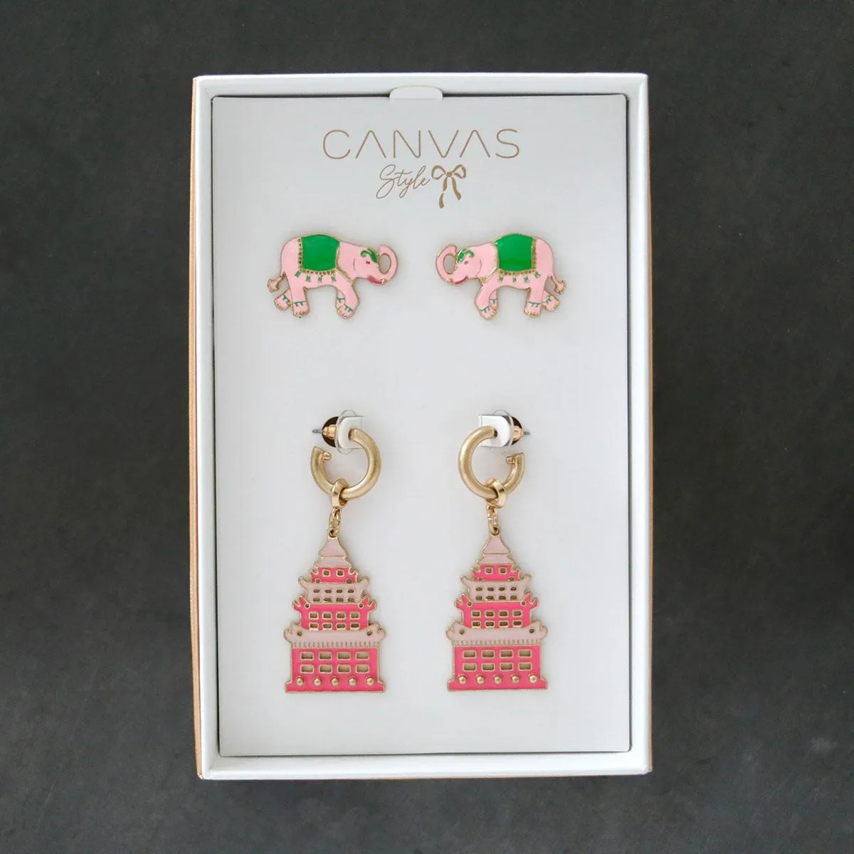 Livy Elephant Stud and Tiffany Enamel Pagoda Earring Set sold by Canvas Style product image thumbnail 2