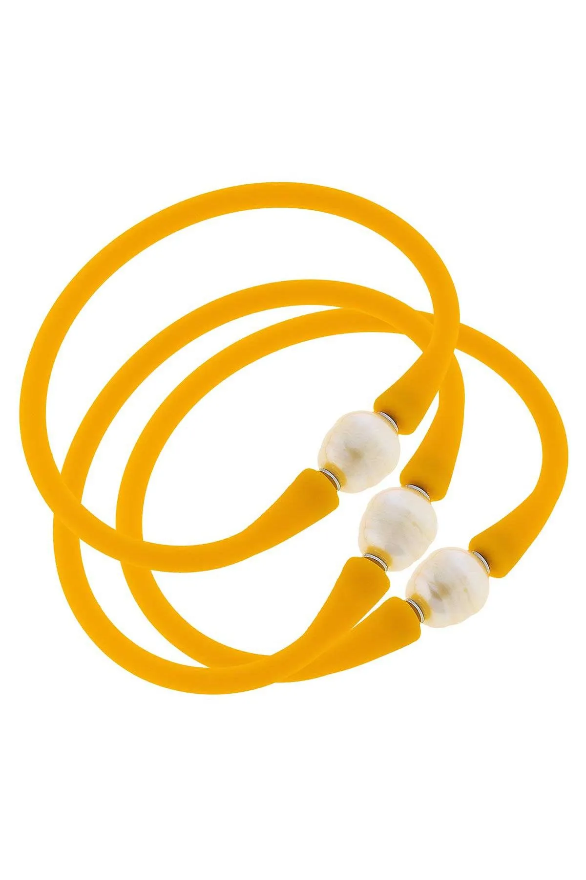 Bali Freshwater Pearl Silicone Bracelet Set of 3 in Cantaloupe - FINAL SALE sold by Canvas Style