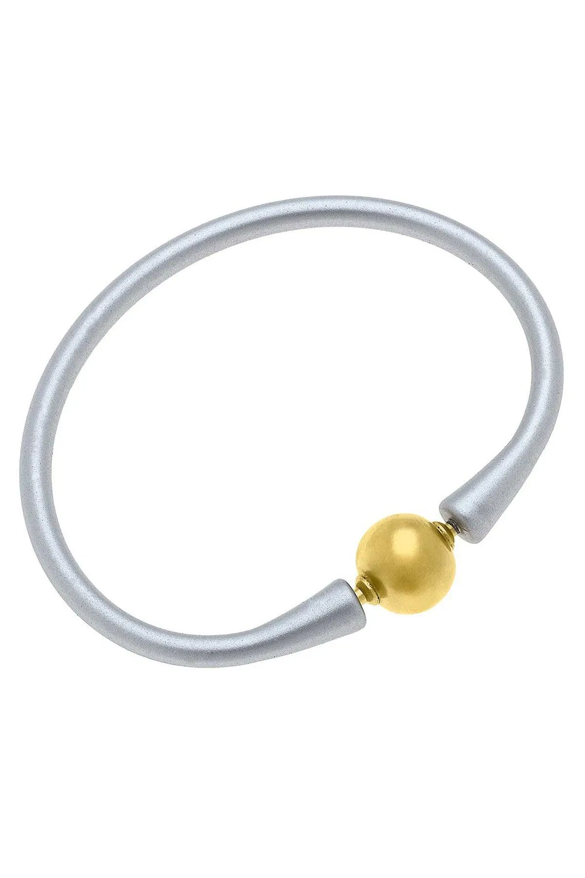 Bali 24K Gold Plated Ball Bead Silicone Bracelet in Metallic Silver - FINAL SALE sold by Canvas Style