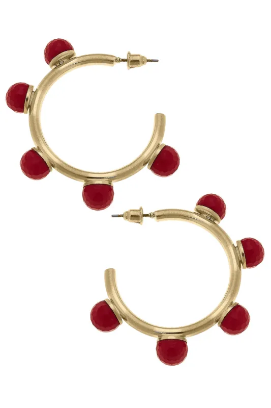 Allison Resin Beaded Hoop Earrings in Red sold by Canvas Style