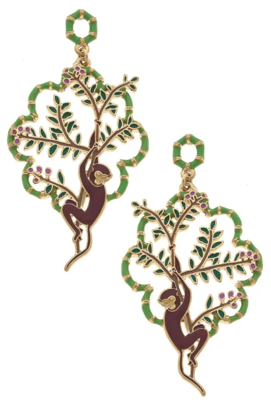Aurelia Enamel Monkey in a Tree Earrings sold by Canvas Style