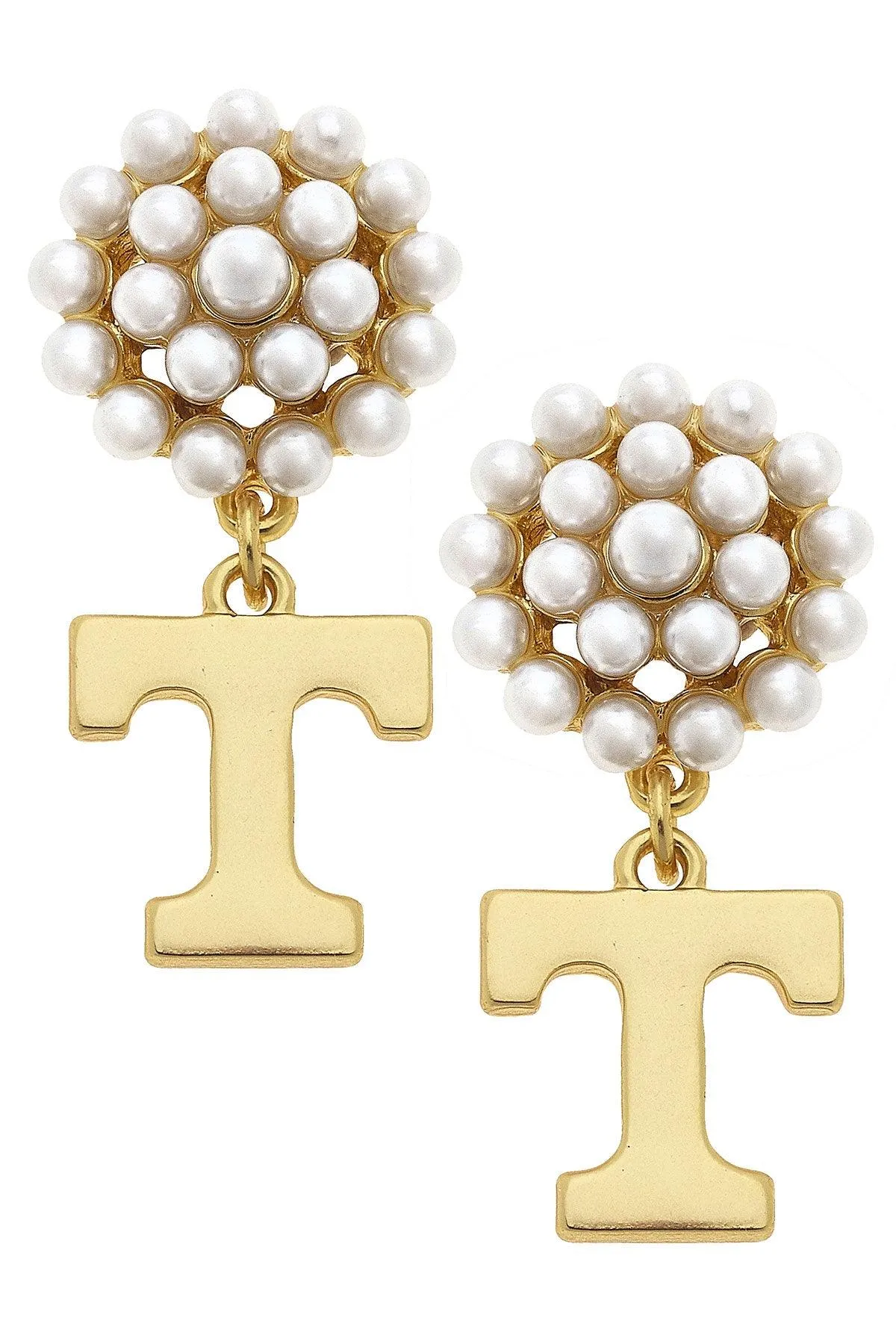 Tennessee Volunteers Pearl Cluster 24K Gold Plated Logo Earrings sold by Canvas Style