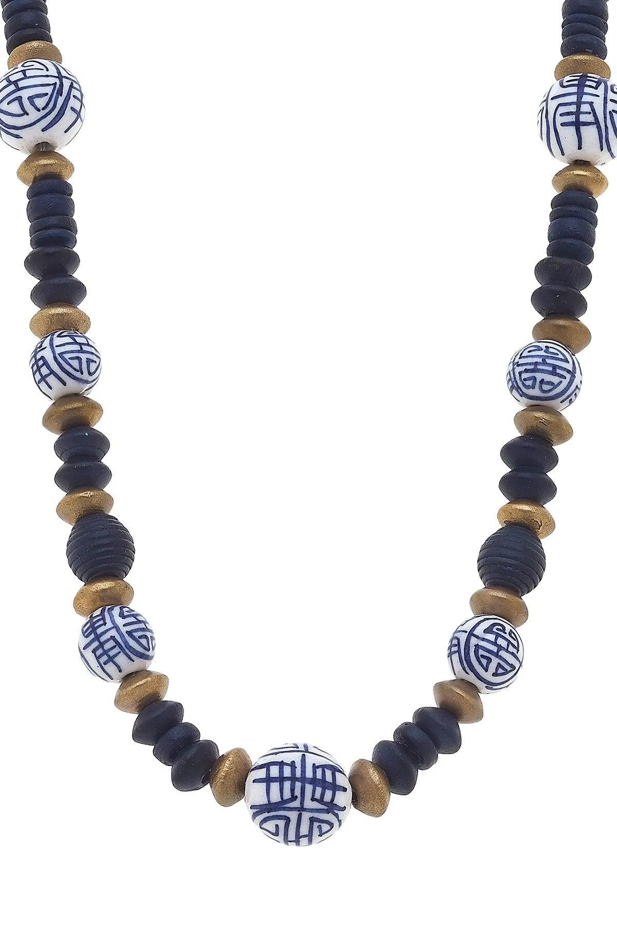 Mallory Blue & White Chinoiserie & Painted Wood Necklace - FINAL SALE sold by Canvas Style