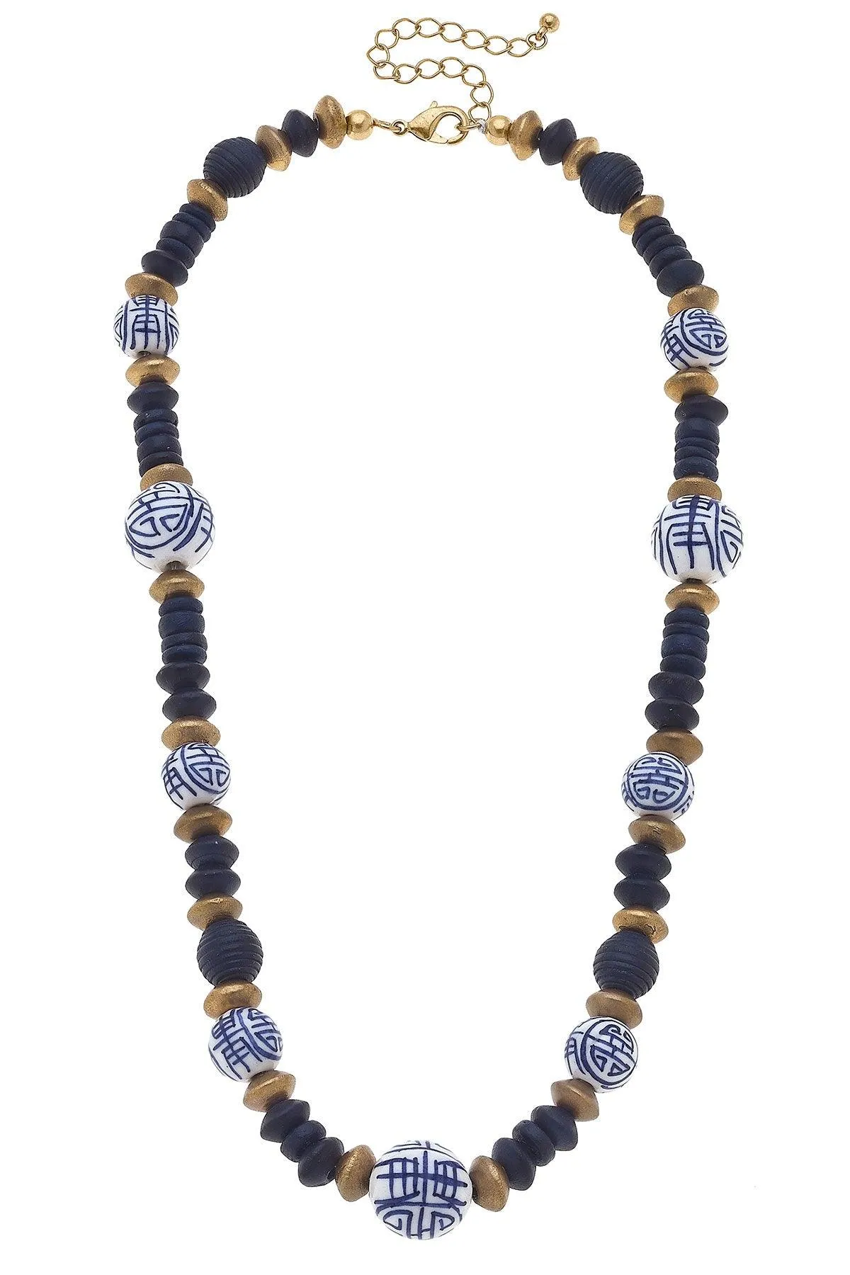 Mallory Blue & White Chinoiserie & Painted Wood Necklace - FINAL SALE sold by Canvas Style product image thumbnail 2