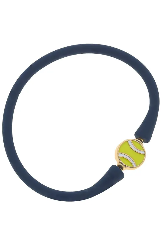 Enamel Tennis Ball Silicone Bali Bracelet in Navy sold by Canvas Style