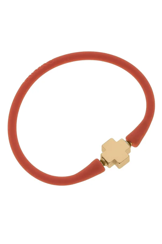 Bali 24K Gold Plated Cross Bead Silicone Bracelet in Coral - FINAL SALE sold by Canvas Style