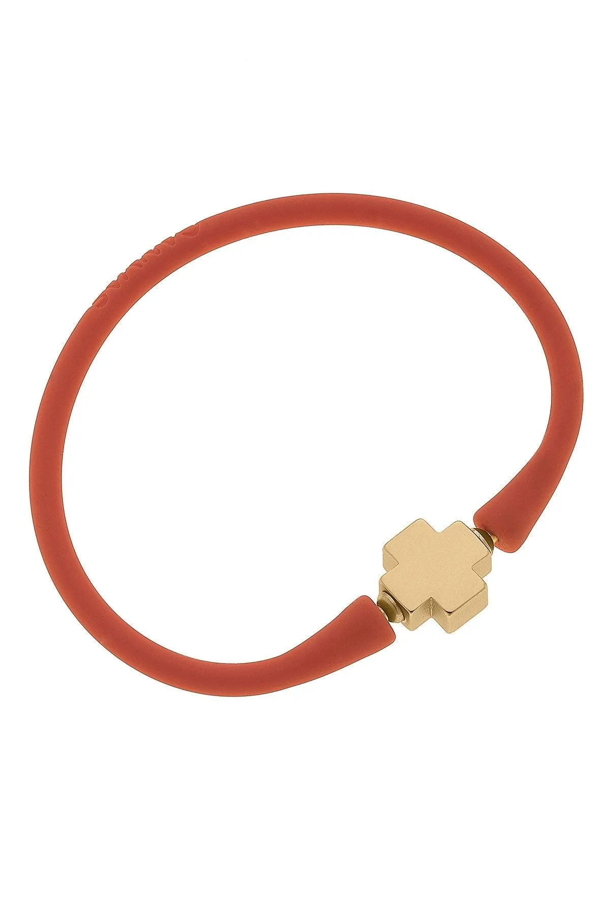 Bali 24K Gold Plated Cross Bead Silicone Bracelet in Coral - FINAL SALE sold by Canvas Style