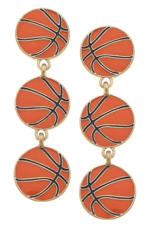 Basketball Triple Drop Enamel Earrings in Orange sold by Canvas Style