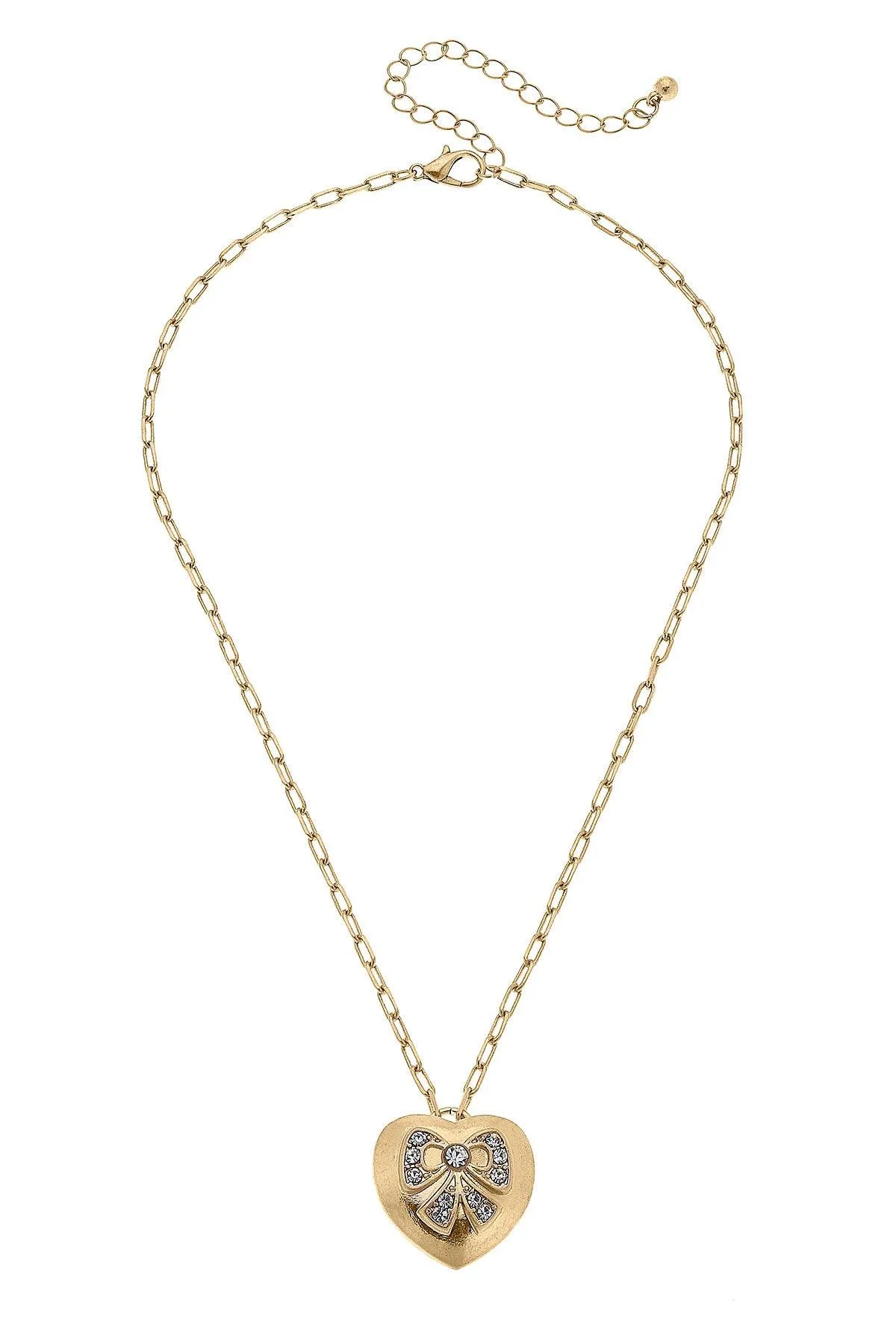 Rylan Pavé Bow Heart Pendant Necklace in Worn Gold sold by Canvas Style product image thumbnail 2