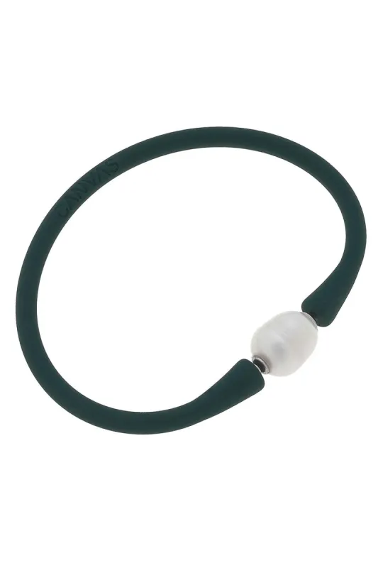 Bali Freshwater Pearl Silicone Bracelet in Hunter Green - FINAL SALE sold by Canvas Style