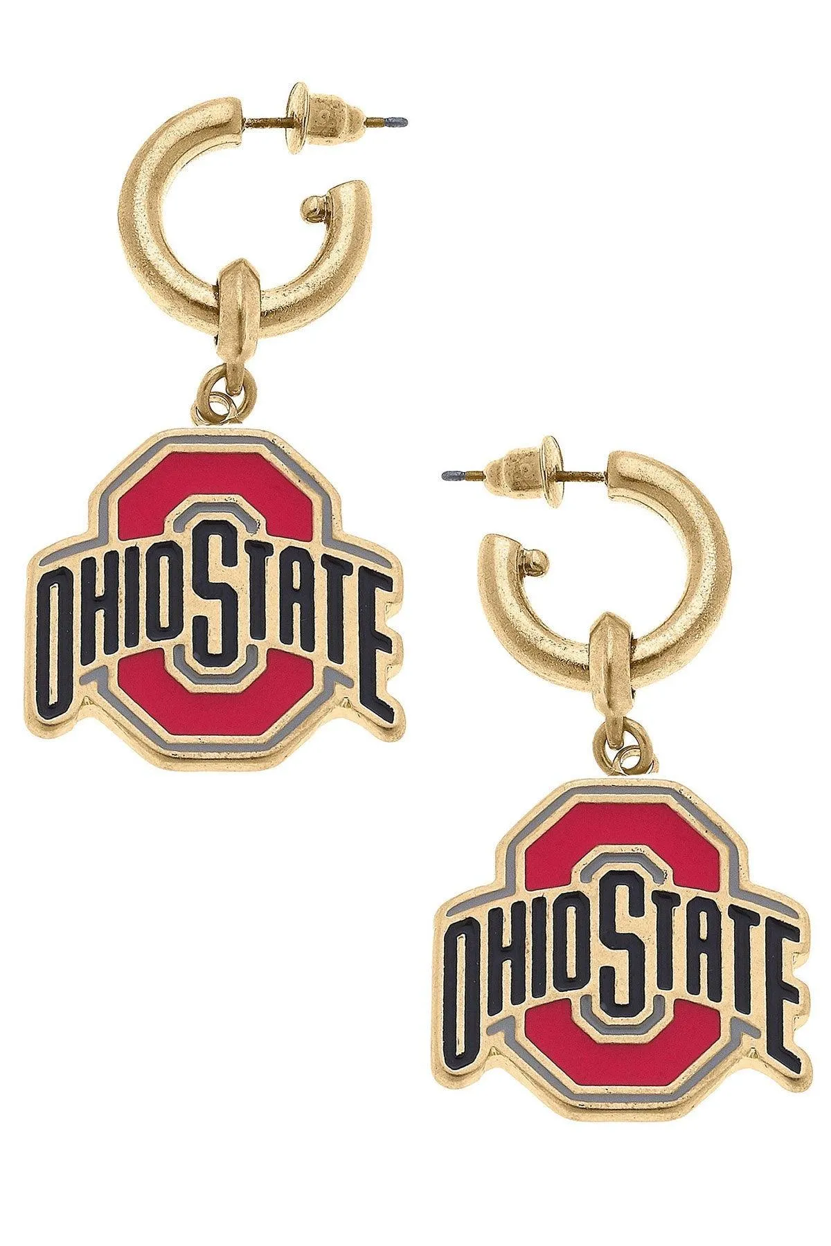 Ohio State Buckeyes Enamel Drop Hoop Earrings sold by Canvas Style