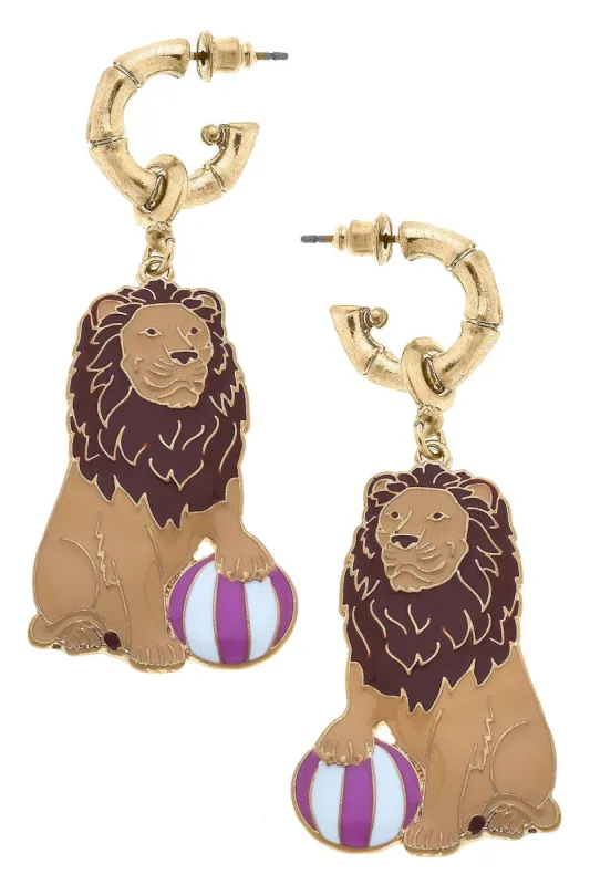 Paris Enamel Lion Earrings in Brown & Pink sold by Canvas Style