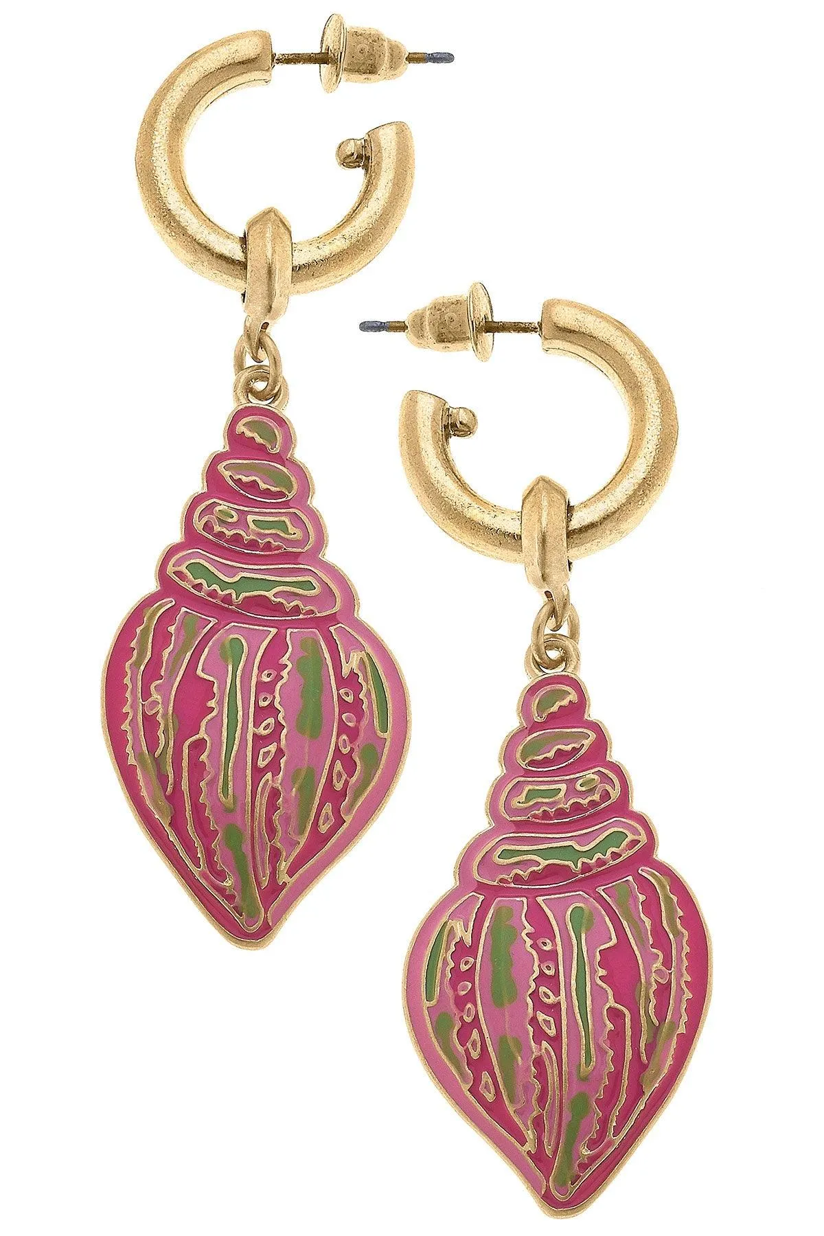 Seashell Enamel Drop Hoop Earrings in Pink - FINAL SALE sold by Canvas Style