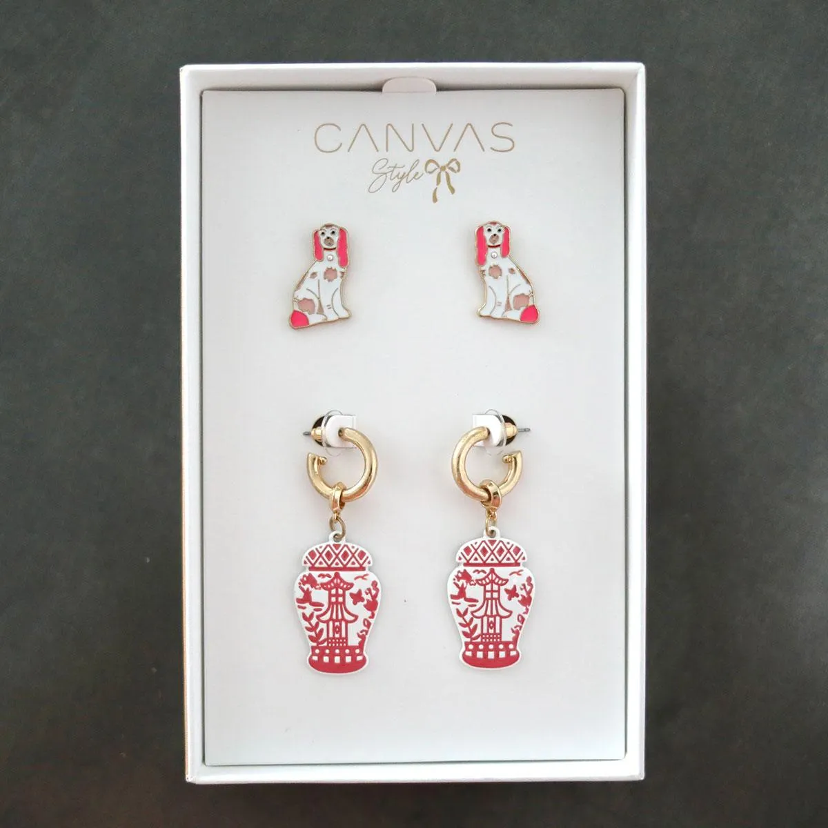 Daphne Staffordshire Dog Stud and Aubree Pagoda Ginger Jar Earring Set sold by Canvas Style product image thumbnail 2