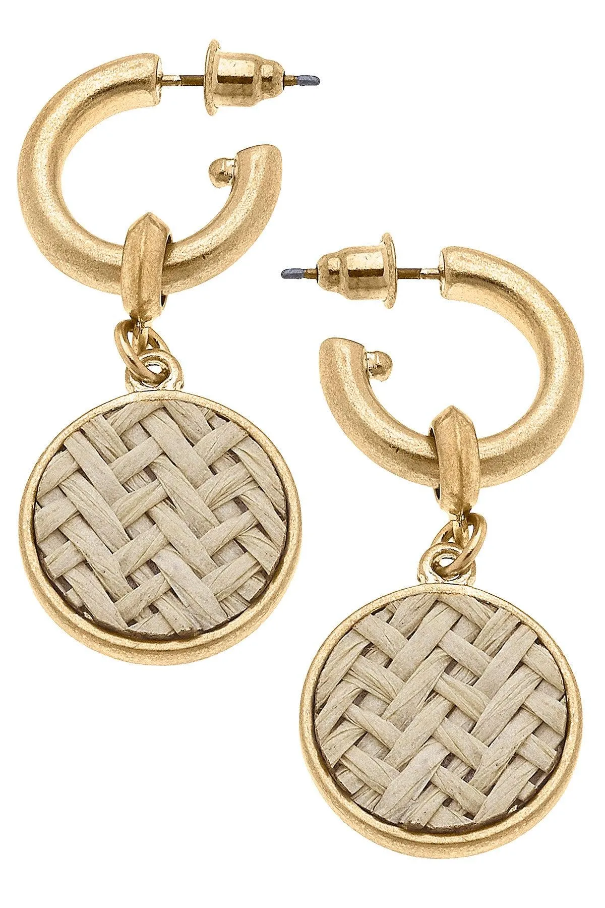 Danielle Raffia Drop Hoop Earrings in Natural sold by Canvas Style