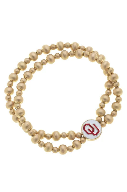 Oklahoma Sooners 2-Row Ball Bead Stretch Bracelet sold by Canvas Style