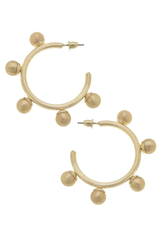 Allison Ball Bead Hoop Earrings in Satin Gold sold by Canvas Style