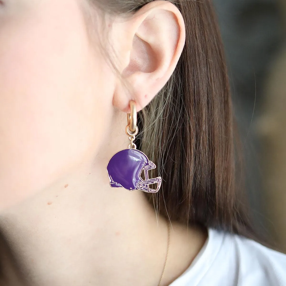 Game Day Football Helmet Enamel Earrings in Purple sold by Canvas Style product image thumbnail 3
