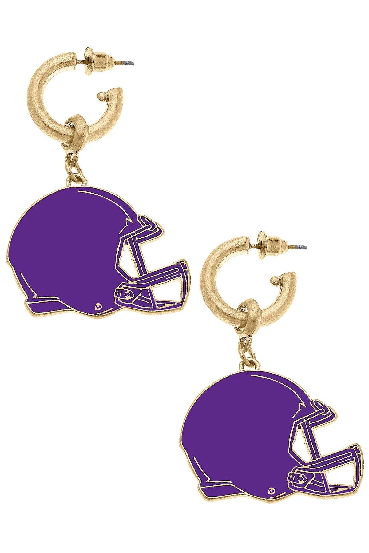 Game Day Football Helmet Enamel Earrings in Purple sold by Canvas Style